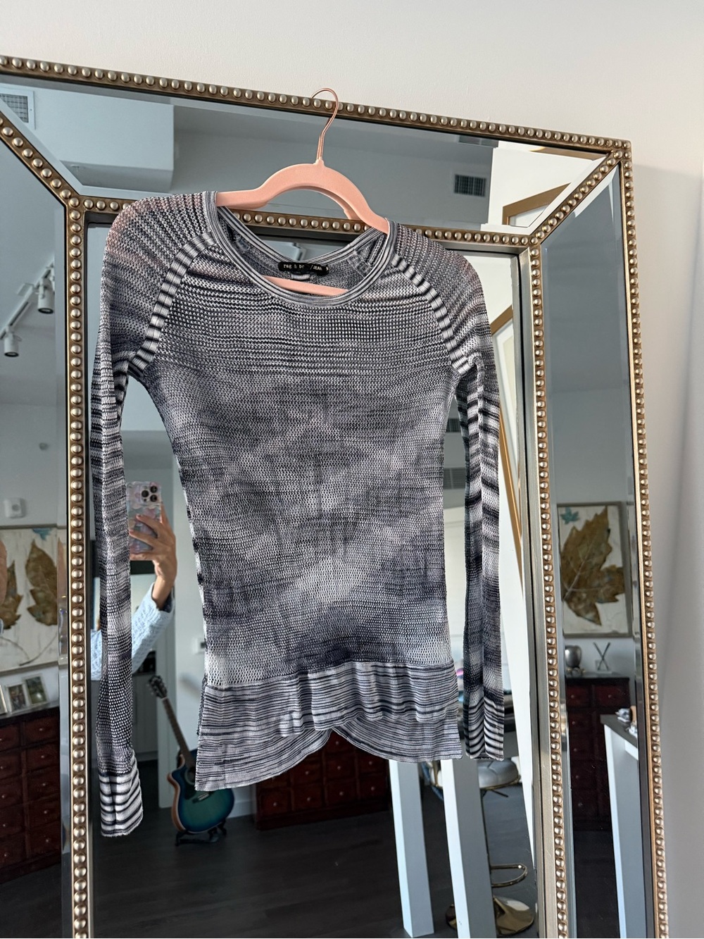 rag & bone Gray Tie-Dye Long Sleeve Ribbed Top